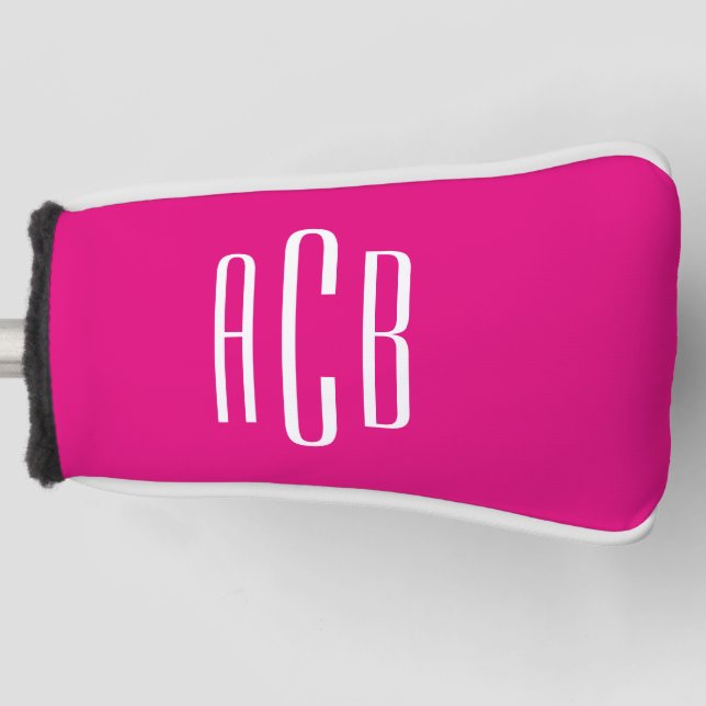Einfache, dreimal bedruckte, rosa und weiße Monogr Golf Headcover (Vorderseite)