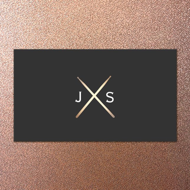 Einfache Drummer Monogram Gold Drumsticks Visitenkarte (Von Creator hochgeladen)
