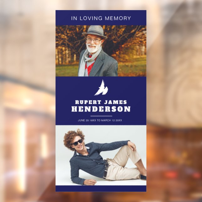 Einfache dunkelblaue Taube-Gedenkstätte für das Fo Fensteraufkleber (Blatt 2)