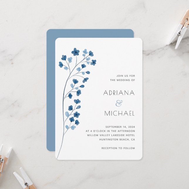 Einfache dunkelblaue Wasserfarben - Einladung (Vorderseite/Rückseite Beispiel)