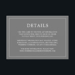 Einfache dunkelgraue Monogram-Elegante Hochzeit Begleitkarte<br><div class="desc">Einfache Hochzeitszimmerkarte mit modernem, aber elegantem Design mit Details, die von einem dünnen Rand umgeben sind. Der gesamte Text ist auf grauem Hintergrund weiß. Die Schriftart und Hintergrundfarben können durch Anklicken des Buttons "Anpassen" in beliebig viele Farben geändert werden. Ein elegantes und stilvolles Design, das sich ideal für ein minimalistisches...</div>