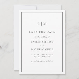 Einfache dunkelgraue Monogram-Elegante Hochzeit Save The Date
