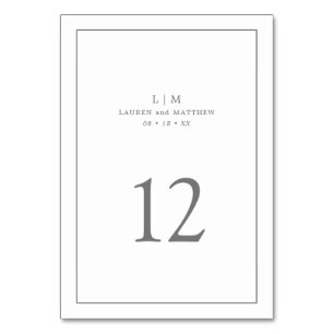 Einfache dunkelgraue Monogram-Elegante Hochzeit Tischnummer