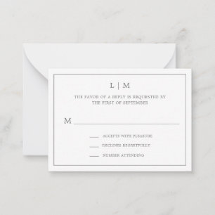 Einfache dunkelgraue Monogram Mini Wedding RSVP Mitteilungskarte