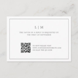 Einfache dunkelgraue Monogram QR Code Elegante Hoc RSVP Karte