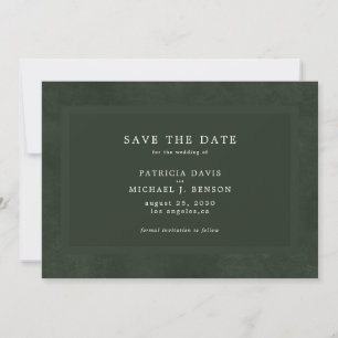 Einfache, dunkelgrüne, elegante Hochzeit Save The Date