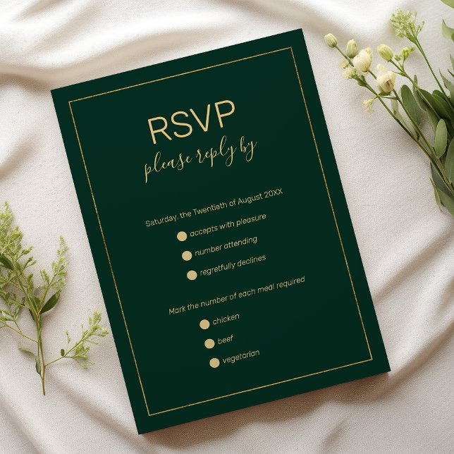 Einfache dunkelgrüne Goldmakrele und Hochzeit RSVP (Simple dark green gold ampersand wedding RSVP)