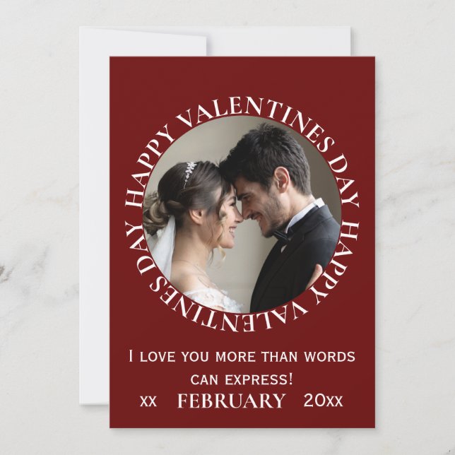 Einfache Dunkelrot-Foto-Valentinstag-Karte Feiertagskarte (Vorderseite)