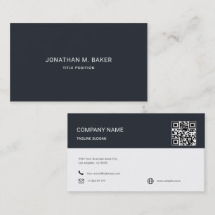 Einfache dunkle blaue QR-Code-Visitenkarte Visitenkarte