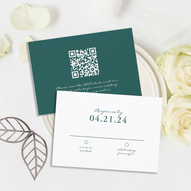 Einfache dunkle Emerald QR Hochzeit RSVP Karte (Von Creator hochgeladen)