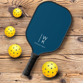 Einfache dunkle Navy Blue Monogram Initialen + Nam Pickleball Schläger