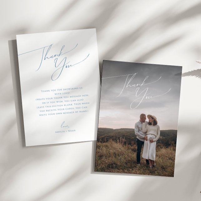 Einfache Dusche mit blauem Foto Baby-Dusche Dankeskarte (Von Creator hochgeladen)