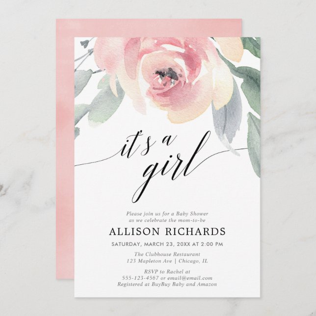 Einfache Dusche mit Blütenfarbe, Wasserfarbendusch Einladung (Vorne/Hinten)