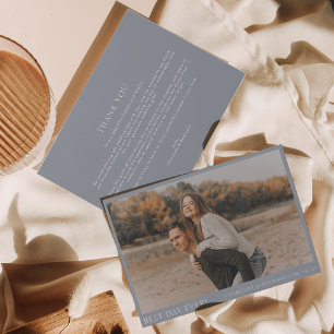 Einfache Dusty Blue Foto Best Day Ever Wedding Dankeskarte