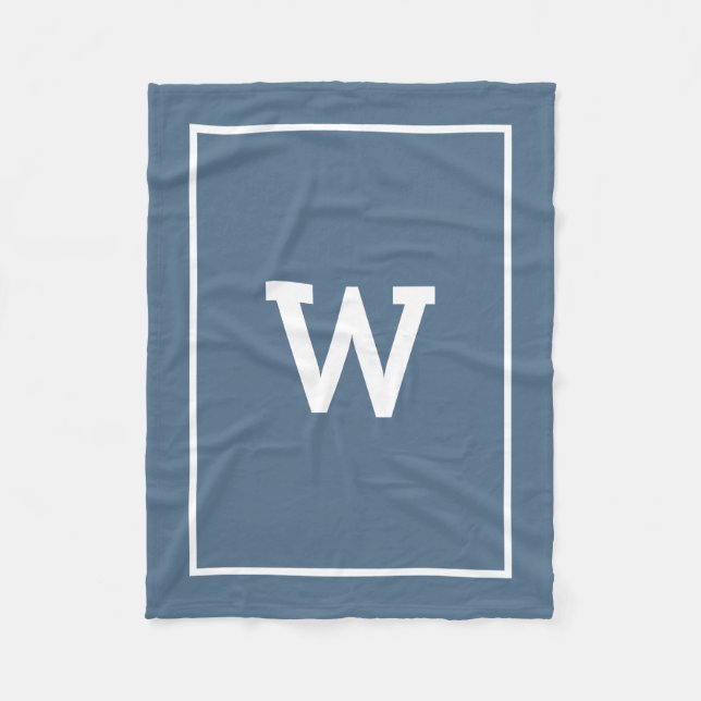 Einfache Dusty Blue Initial Monogram Fleecedecke (Vorderseite)