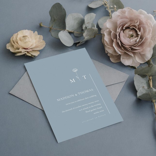Einfache Dusty Blue Minimal Chic Hochzeit Einladung (Von Creator hochgeladen)