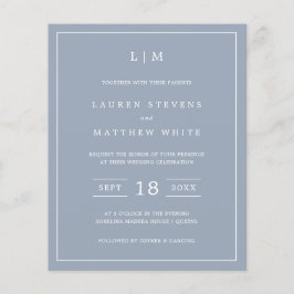 Einfache Dusty Blue Monogram Budget Hochzeit Einla
