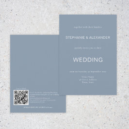 Einfache Dusty Blue QR Code Hochzeit Einladung