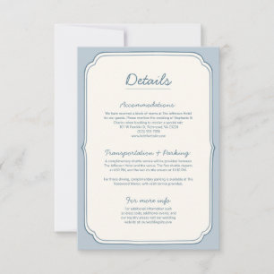 Einfache Dusty Blue Stripe Hochzeitsdetails Karte