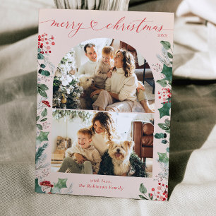 Einfache Dusty Pink Multi Foto Arch Weihnachtskart Feiertagskarte