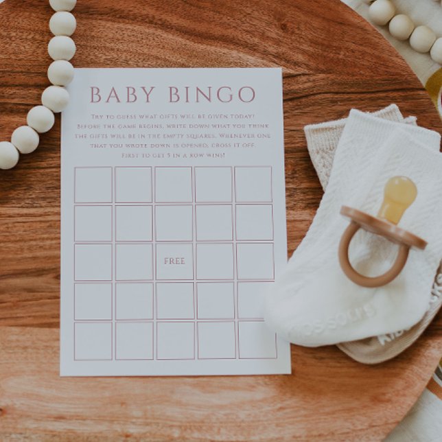 Einfache Dusty Rose Baby Shower Bingo Card Einladung (Von Creator hochgeladen)