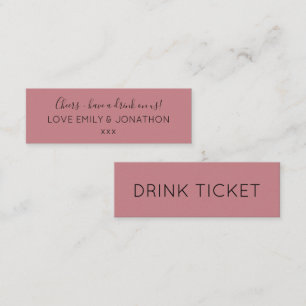 Einfache Dusty Rose Hochzeitsticket für Drinks Mini Visitenkarte
