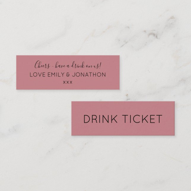 Einfache Dusty Rose Hochzeitsticket für Drinks Mini Visitenkarte (Vorne/Hinten)