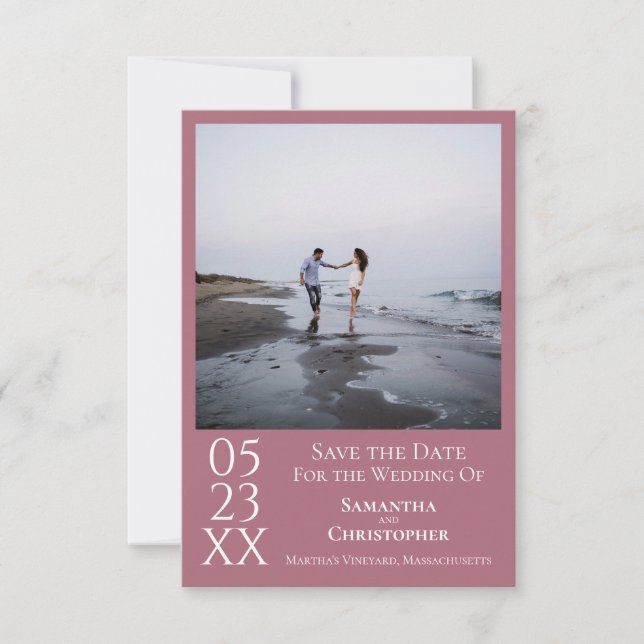 Einfache Dusty Rose Moderne Minimalistische Foto H Save The Date (Vorderseite)