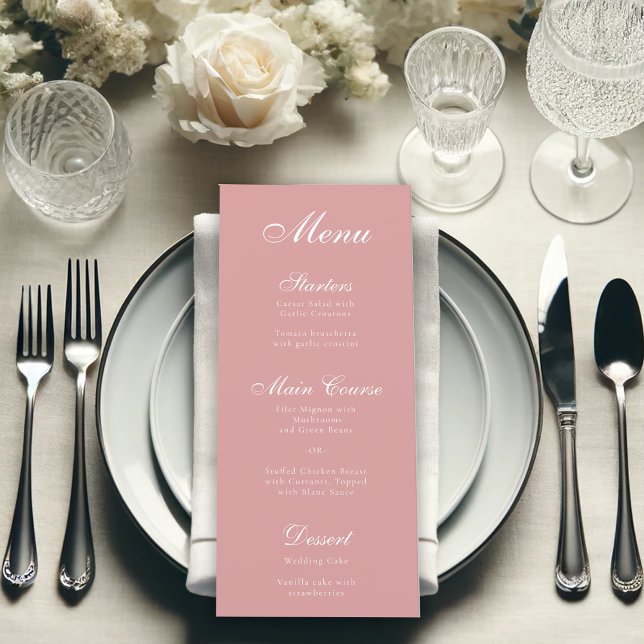 Einfache Dusty Rose Rosa Elegante Script Kalligrap Menükarte (Von Creator hochgeladen)