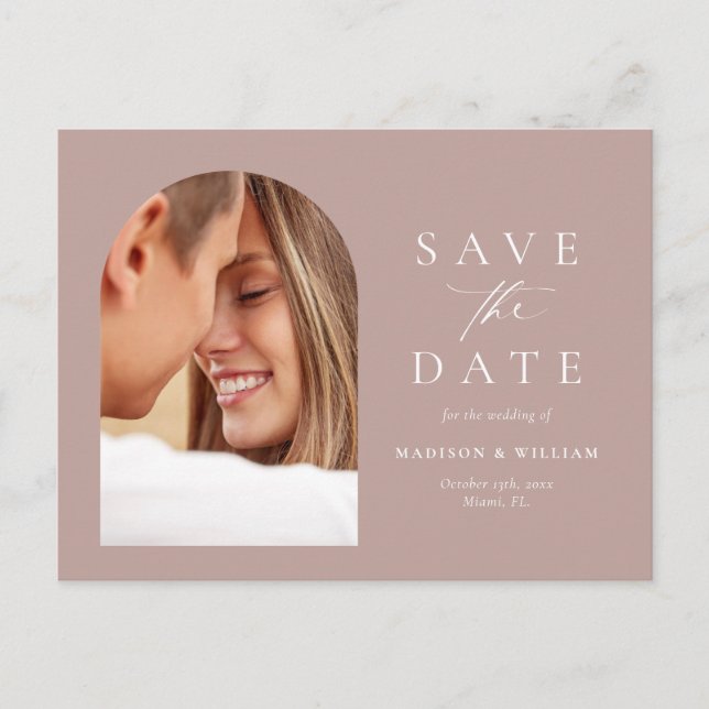 Einfache Dusty-Rose Save the Date Postkarte (Vorderseite)