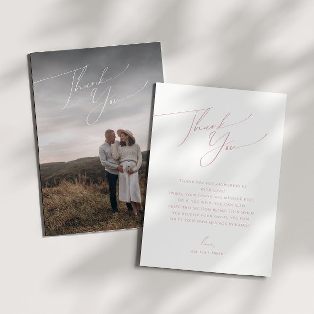 Einfache Dusty Rose Vertikales Foto Kinderdusche Dankeskarte (Von Creator hochgeladen)