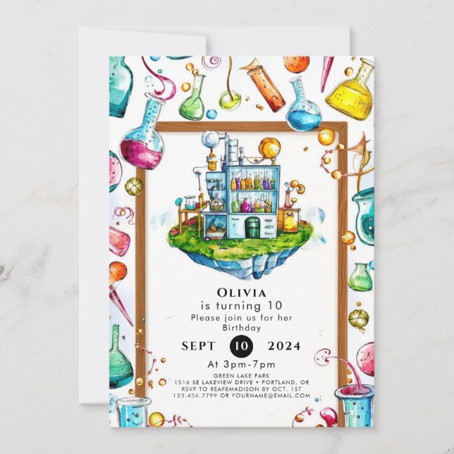 Einfache Editable Magic Scientist zum Geburtstag Einladung (Vorderseite)