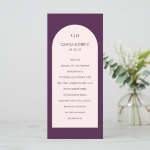 Einfache Eggplant Monogram Arch Moderne Hochzeit Programm