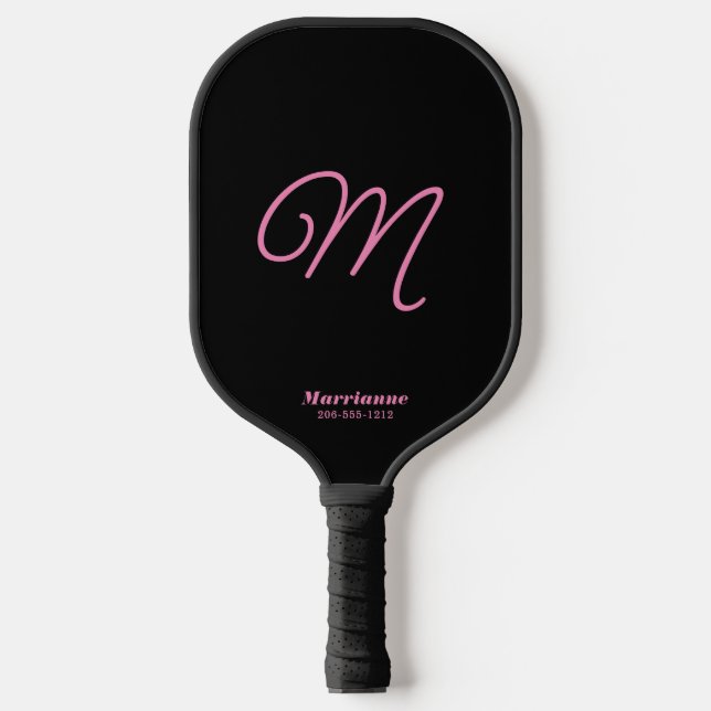 Einfache Einfache Initialskriptmonogramm für Rosa  Pickleball Schläger (Vorderseite)