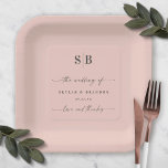 Einfache Einfache Vollfarbenlampe, rosa Hochzeitsm Pappteller<br><div class="desc">Einfache Solid Color Light Pink Wedding Monogram Empfang Personalisiert Paper Teller. Diese moderne Hochzeit oder jede Veranstaltung Papier Platte Design ist einfach und minimal mit einer schlichten soliden Hintergrund Farbe und trendige Signatur Kalligraphie Skript-Schriftart. Die neue Farbpalette für Hochzeiten. Auch ein einfaches Monogramm oben. Die Chic Minimal Wedding Kollektion wird...</div>