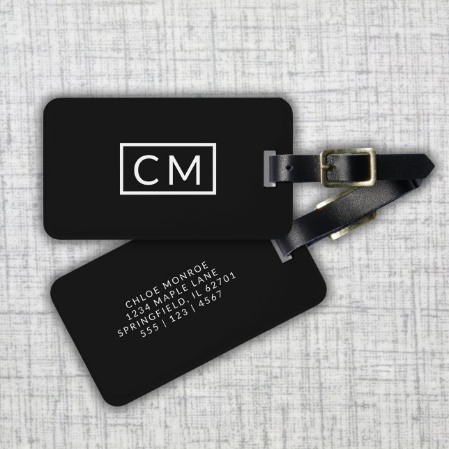 Einfache Einfaches Einfaches Schwarzweiß-Monogramm Gepäckanhänger (Von Creator hochgeladen)