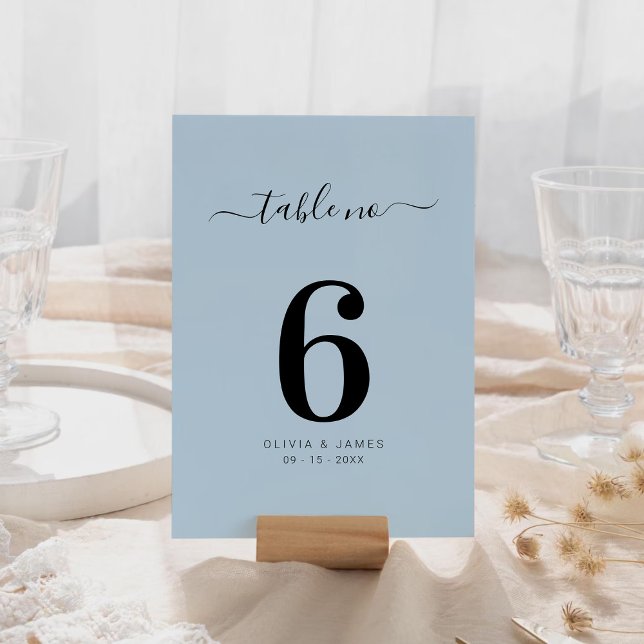 Einfache, einfarbige staubblaue Hochzeitstisch-Num Tischnummer (Simple Solid Color Dusty Blue Wedding Table Number)