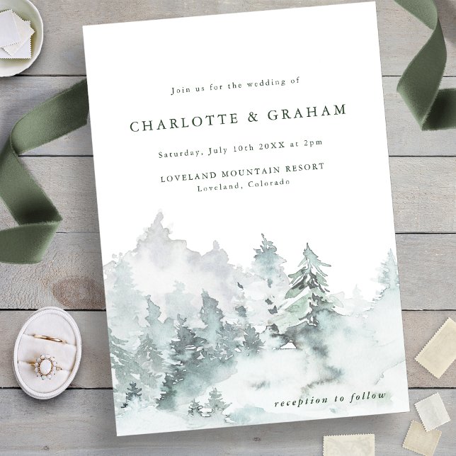 Einfache Einladung des Wasserfarbenwaldes (Green and White - Simple Watercolor Forest Wedding Invitation
)