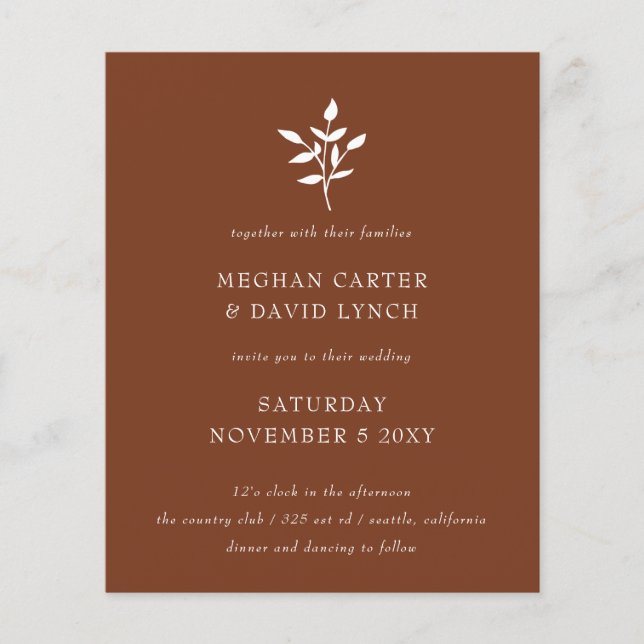 Einfache Einladung Terracotta Hochzeit (Vorderseite)