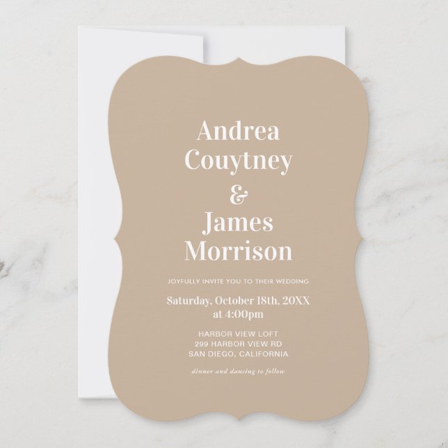Einfache Einladung von Boho Beige Foto Hochzeit (Vorderseite)