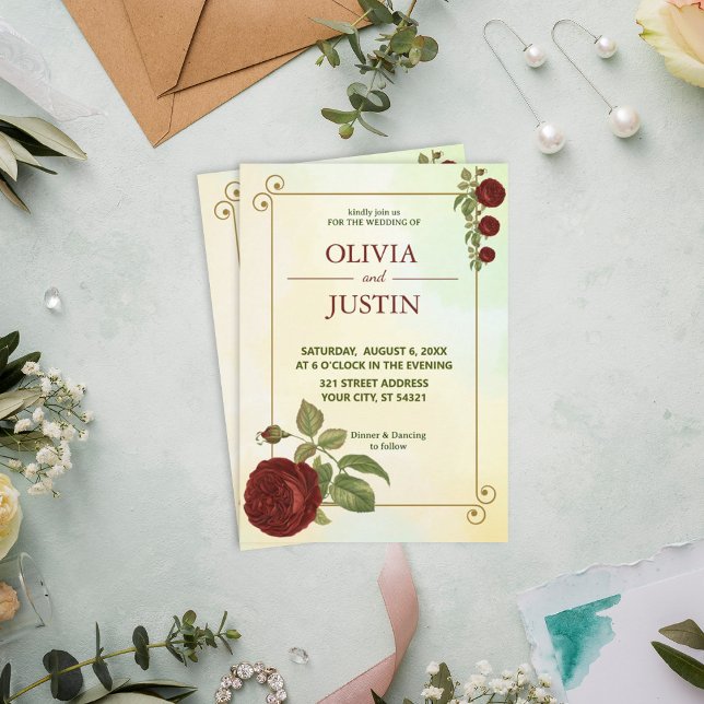 Einfache Einladung von Burgund Red Blume Hochzeit (Von Creator hochgeladen)