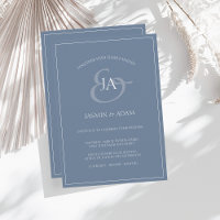 Einfache Einladung von Dusty Blue Monogram