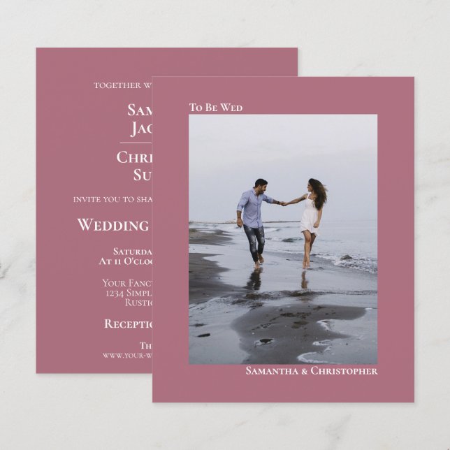 Einfache Einladung von Dusty Rose Wedding Foto (Vorne/Hinten)