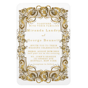 Einfache Einladung zu einer Hochzeit in Weiß und G Magnet