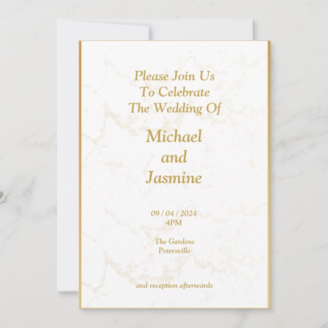 Einfache Einladung zu einer Hochzeit mit Goldmor (Vorderseite)