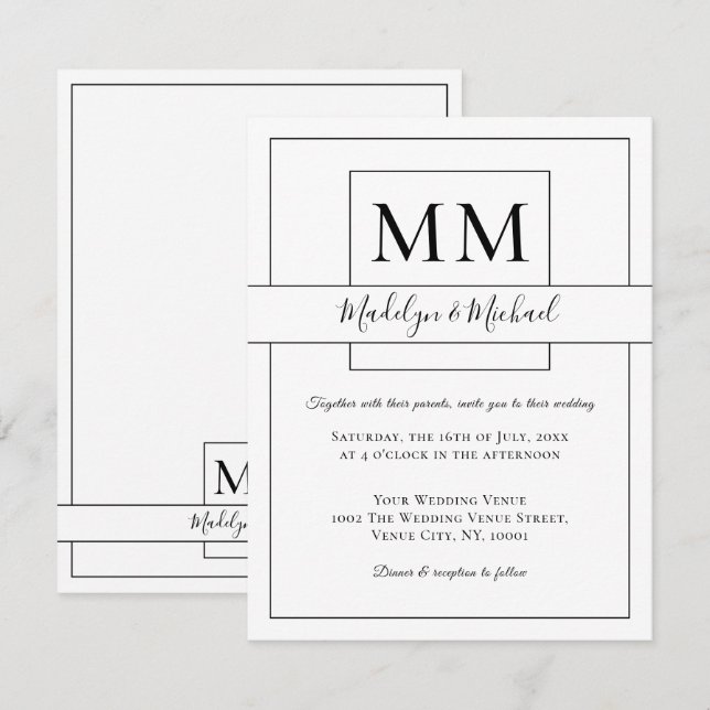 Einfache Einladung zu einer Hochzeit mit weißer Sc (Vorne/Hinten)