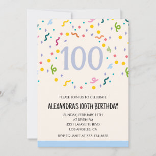 Einfache Einladung zum 100. Geburtstag Confetti Mo