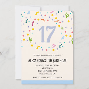 Einfache Einladung zum 17. Geburtstag Confetti Mod