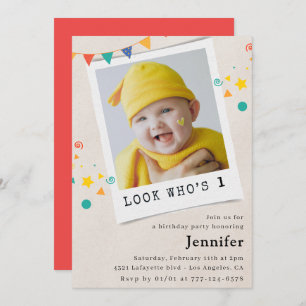 Einfache Einladung zum 1. Geburtstag Girl Foto