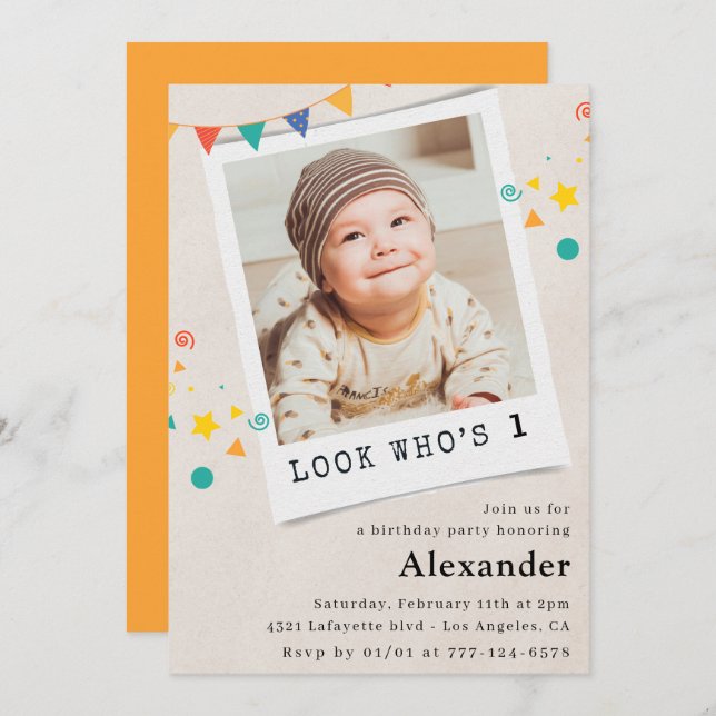 Einfache Einladung zum 1. Geburtstag Junge Fotos (Vorne/Hinten)